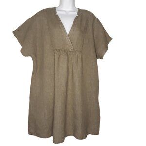 Like New Green Linen V-Neck Empire Waist A-Line Top 2XL/3XL